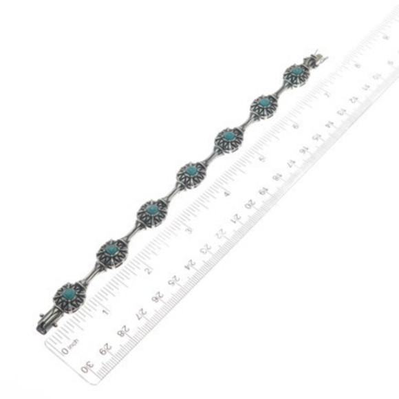 ROSS SIMONS 925 Sterling Silver Vintage Real Turquoise Station Bracelet 7.25
